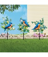 Set of 3 Solar LED Bluebird Greenery Outdoor Garden Stake Pathway Yard A... - $42.66 CAD