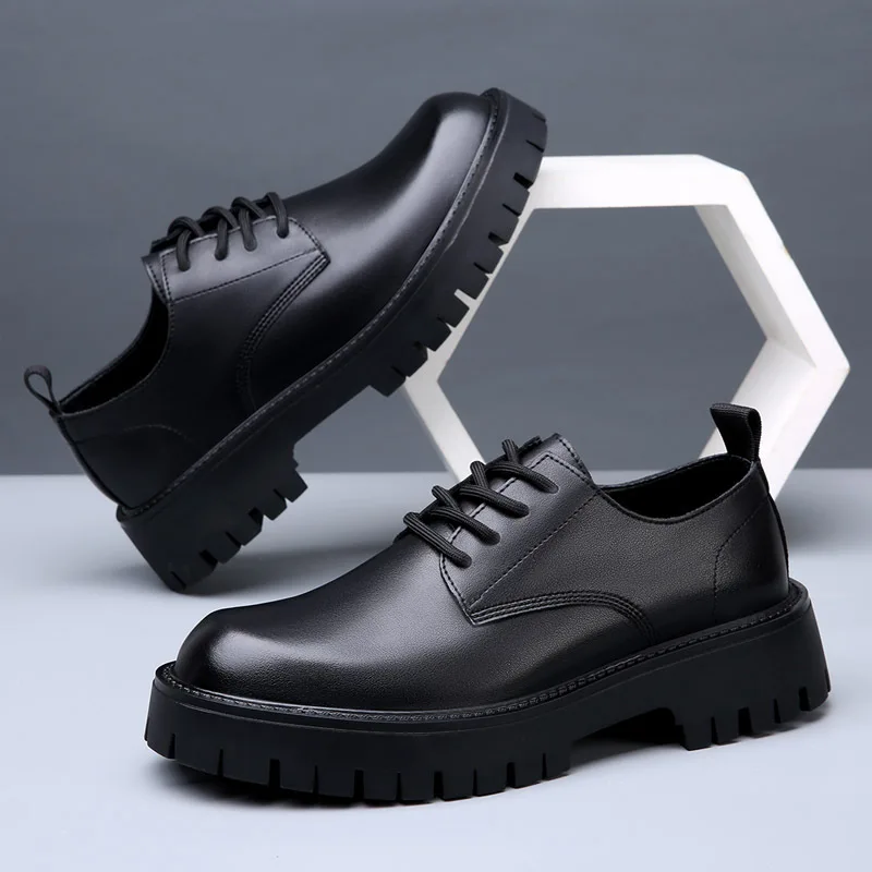 Fashion Genuine Leather Shoes Men Brand Footwear Thick Sole Non-slip Cow... - £54.84 GBP