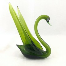 6.5&quot; Tall Green Glass Handmade Green Glass Swan Mid Century - SEE CONDITION - £35.08 GBP