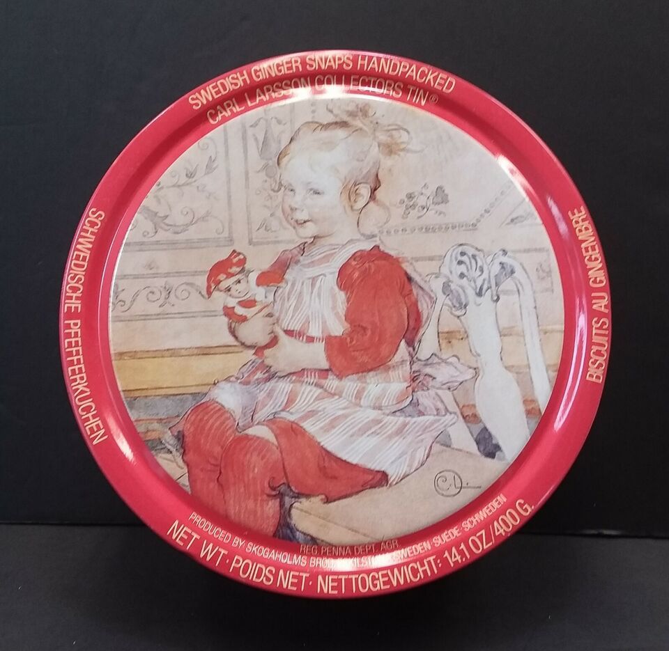 Vintage Pepparkakor Tin Carl Larsson Girl Doll Ginger Snap Empty Round C... - $3.95