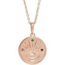 Multi-Gemstone Celestial Coin 18 inch Necklace in 14k Rose Gold - £581.96 GBP