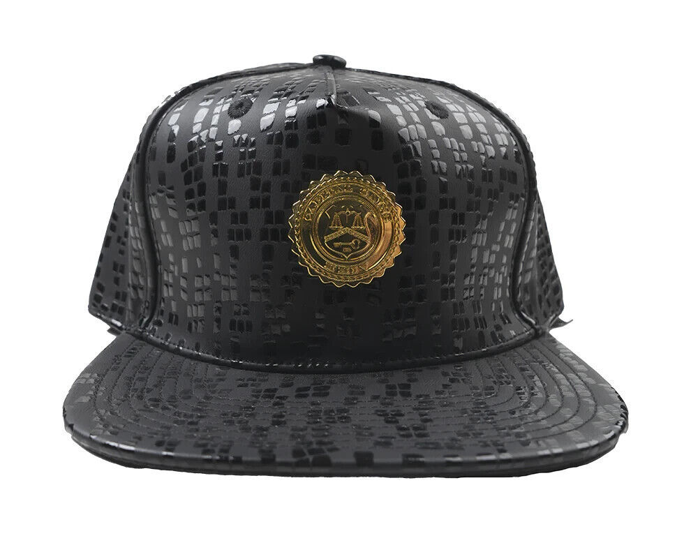 Capital Gains Men's Streetwear 3D Patterned Leather Black  Strap Back Hat, Cap