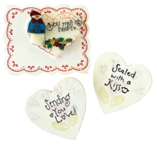 3 Valentine Pinback Pins Snowman You Melt My Heart Sending Love Sealed w... - £7.78 GBP