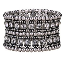 Multilayer stretch cuff bracelet women crystal wedding bridal jewelry gold silve - £23.62 GBP