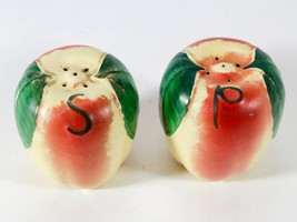 Vintage PAIR Large Ceramic Salt and Pepper Shakers Shaped Like Apples - £11.21 GBP