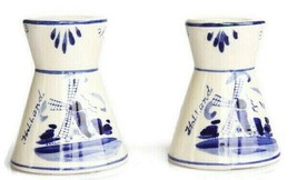 Delft blue windmill candle holders set of 2 vintage Holland candlesticks - £18.93 GBP