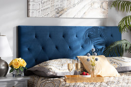Ediva Navy Blue Velvet Fabric Upholstered Queen Size Headboard - $2,027.26 MXN