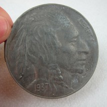 Vintage 1937 Buffalo Indian Head Nickel Belt Buckle USA Coin Replica 2.3&quot; Metal - £11.79 GBP