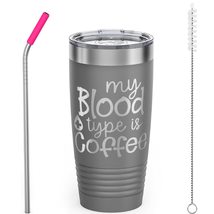 SDF CUP - My Blood Type Is Coffee - 20oz Stainless Steel Coffee Tumbler with Lid - £20.33 GBP