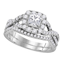 14kt White Gold Princess Diamond Bridal Wedding Engagement Ring Set 1.00 Ctw - £1,335.23 GBP