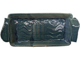 Signed Pottery Serving Dresser Dish Tray Blue Green Wave Pattern Beach Water - £32.01 GBP
