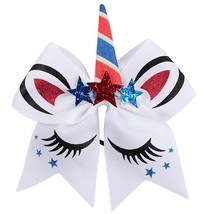 NEW 4th if July Patriotic Unicorn Girls Hair Tie Bow 7 Inches - £6.40 GBP