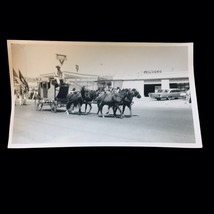 Old Photo 1950s Snapshot Horse Buggy Conoco Oil Gas Station American Flag Kodak - £126.98 GBP