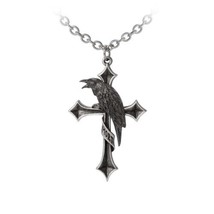 Alchemy Gothic P961 Crus Corvis Pendant Necklace England Raven Perch On Cross - £35.16 GBP