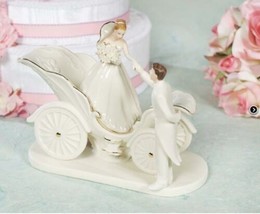Porcelain Cinderella Bride Fairy Tale Coach Cake Topper Ivory Gold Wedding - $49.49