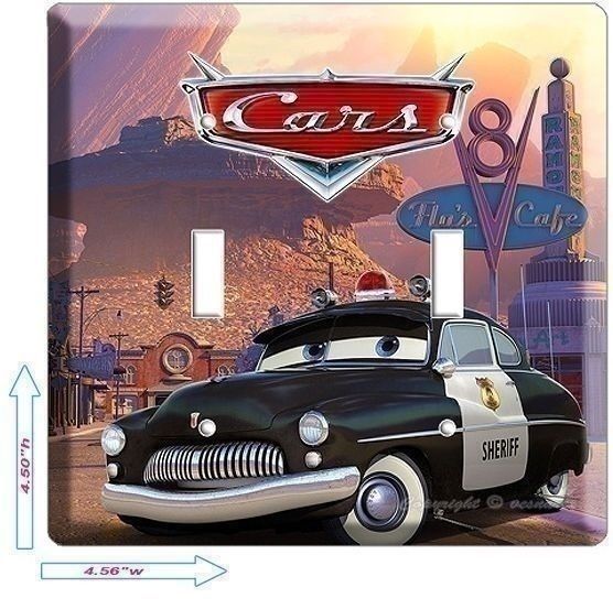DISNEY RADIATOR SPRINGS CARS 3 SHERIFF POLICE DOUBLE LIGHT SWITCH PLATE ART DECO