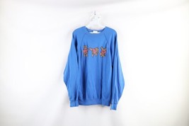 Vintage 80s Streetwear Womens Large Distressed Cartwheel Bear Sweatshirt Blue - £31.11 GBP