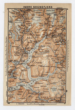 1903 Original Antique Map Of Indre Sognefjord / Norway - $28.03