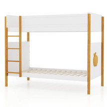 Twin Over Twin Bunk Bed with Integrated Ladder and Safety Guardrails-Twin Size - - £319.91 GBP