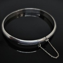 925 Sterling Silver - Vintage Oval Smooth Hinge Bangle Bracelet - $39.95