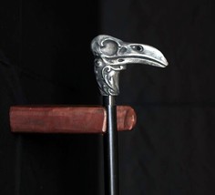 Antique Corbeau Crâne Marche Bâton Personnel Protection Parfait Sculpté Cou - £31.20 GBP