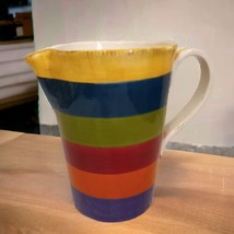 Vintage Rainbow Striped Ceramic Water Tea Pitcher 64oz 1/2 Gal Cypress Home READ - $17.72