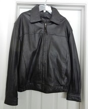 Men&#39;s Leather Jacket Coat Flight Bomber Biker Black Size L VINTAGE - £39.87 GBP