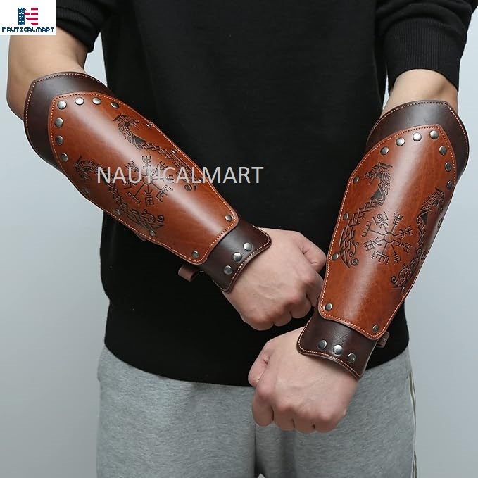 Medieval Knight Leather Gauntlet Wristband Arm Guard Armor Bracers Armband Wrist Guards Reenacment LARP Replica For Roleplay & Cosplay