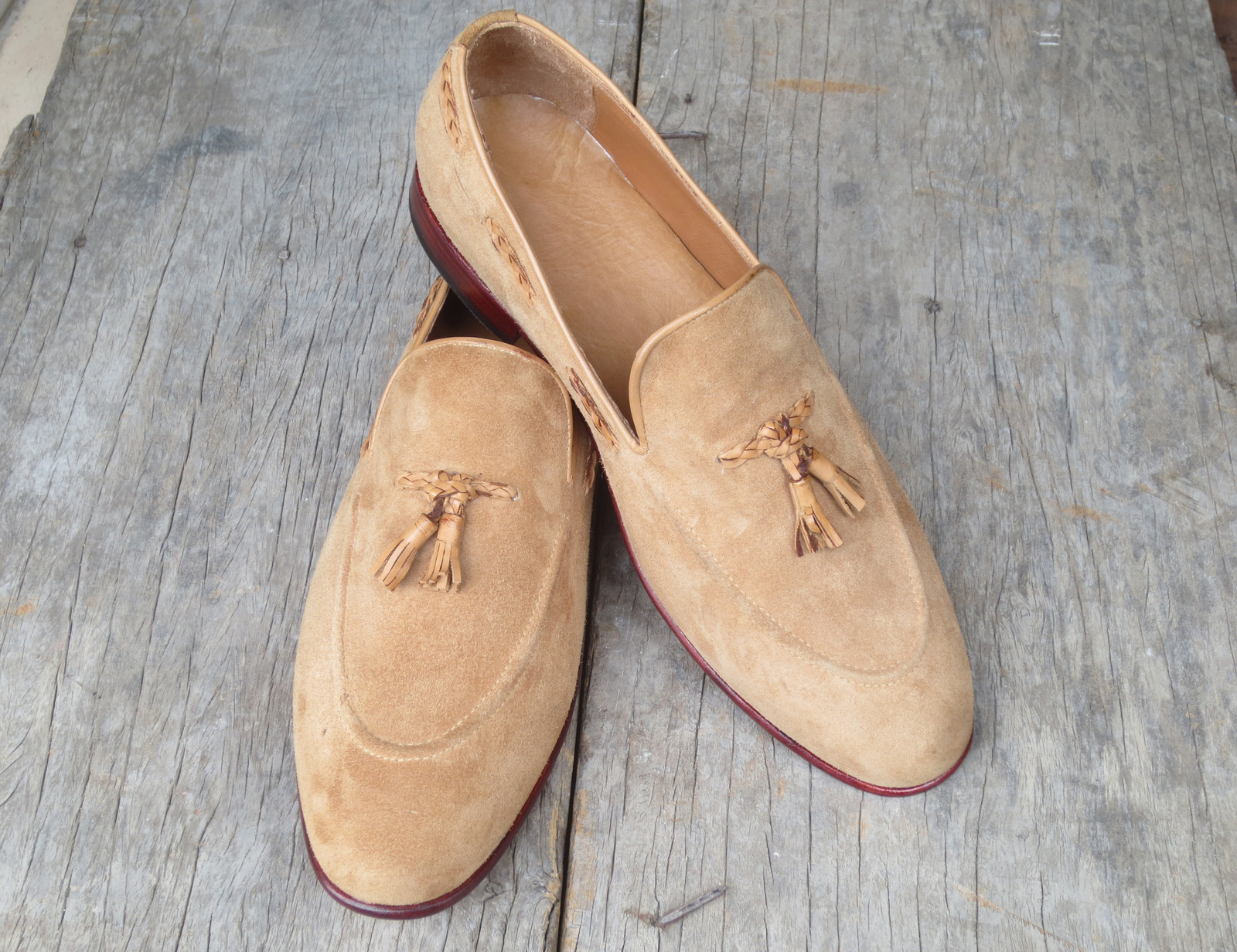 New Men's Handmade Loafer Shoes, Men's Beige Suede Tassels Slips on Loafer Shoes