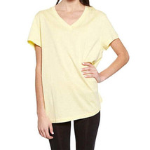 HUE Womens Solid V Neck Short Sleeve Tee Large Yellow - £19.55 GBP