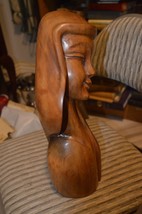 Large &amp; Lovely Hand Carved Wooden Bust of Hawaiian woman, 15” tall, expr... - £71.71 GBP