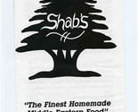 Shab&#39;s Menu Strawberry Square Harrisburg Pennsylvania - $17.82
