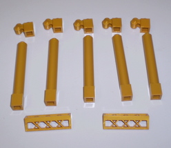  12 Used Lego 1x1 Pearl Gold Brick w Scroll w Hollow Stud &amp; 1x1x6 Solid Pillar - £7.95 GBP