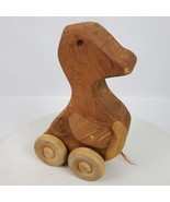 Vintage Primitive Wood Duck Pull Toy 9 Inch Tall On Wheels No String - $18.00