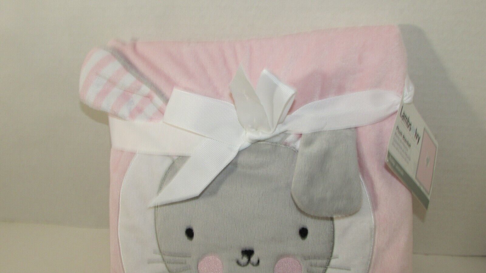Lambs & Ivy pink gray bunny rabbit white circle baby blanket New 30x40" - $44.54