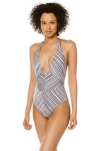 BCBG Max Azria BC9V109 Plunge Halter One Piece Swimsuit Grey / Silver ( 8 ) - £110.76 GBP