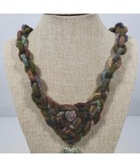Vintage CAMO BOHO Statement Hand Braided Necklace 24 Inch + Heart Pendant - $742.54 MXN