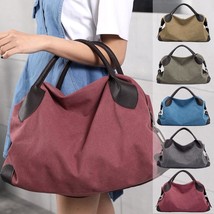 Rushed Zipper Solid Canvas Large Capacity Casual Handbag Retro Bag - £28.31 GBP