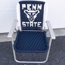 Folding Macrame Lawn Chair Blue Vintage Aluminum Frame Penn State On The... - $58.86