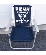 Folding Macrame Lawn Chair Blue Vintage Aluminum Frame Penn State On The... - £46.50 GBP