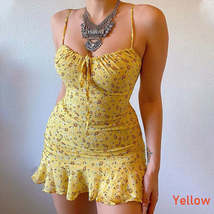 Floral Print Short Summer Dresses Woman Spaghetti Strap Slim Mini Dress Boho Sun - £5.44 GBP