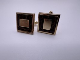 Vintage Gold Brown Leather Cufflinks By Anson - $9.89