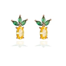 S925 Anti-allergy Post 18k Gold Plated Zircon Studs Fashion Crystal Pine... - £7.10 GBP