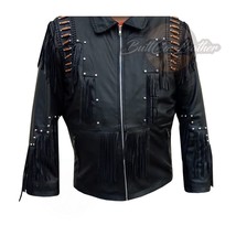 Mens Cow Leather Jacket Biker Style Genuine Cowboy Leather Moto Black Jacket - $155.03+