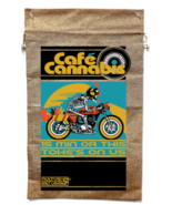 CAFE CANNABIS MOTORCYCLE MARIJUANA BURLAP BAG 67 ART poster vintage SKEL... - $22.01 CAD