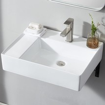 Ceramic Wall Mounted Bathroom Vessel Sink, 24”X18” Rectangular Above Cou... - £142.54 GBP