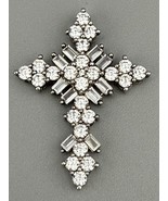 925 Sterling Silver Cross Pendant – Round &amp; Baguette Glass Stones – SJD ... - $29.99