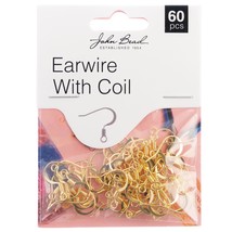 John Bead Earwire with Coil 60/Pkg-Gold 1401026 - £12.50 GBP