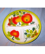 Vintage Enameled Metal Granite Ware Farmhouse Fruit Pattern Divided Dish - $27.34 CAD