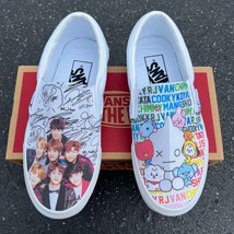 BTS X BT21 - White Slip On Vans - Men&#39;s And Women&#39;s Shoes - $169.00